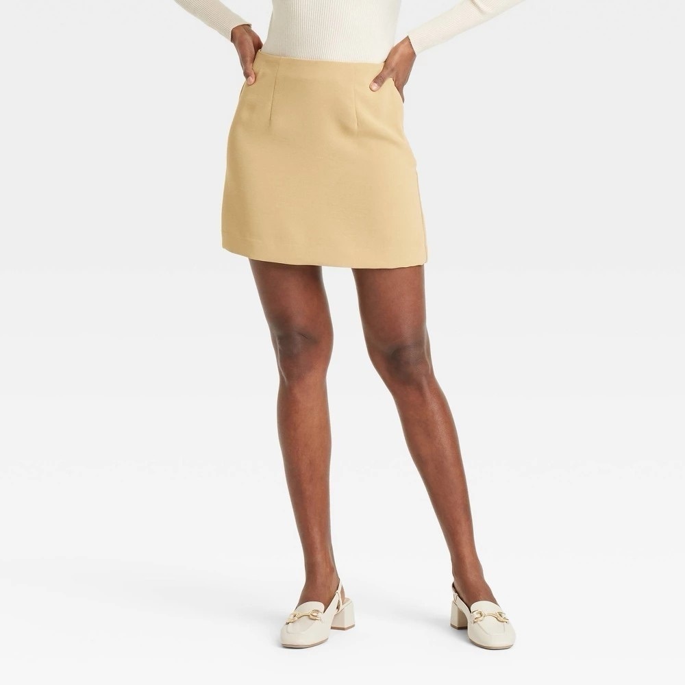 Women's Mini a-Line Skirt - a New Day™ Tan 6: Midweight Woven Fabric
